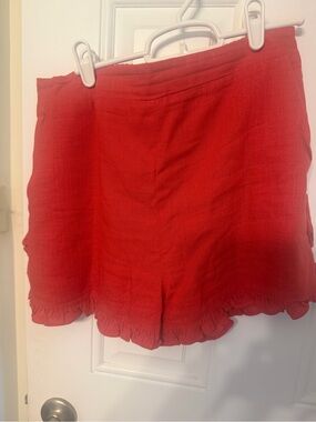 Red Women's Ruffle Hem Shorts